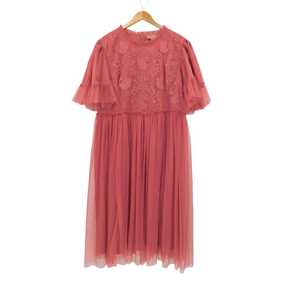 JessaKae Juliette Raspberry‎ Pink Tulle Embroidered Midi Dress 3X Plus Size